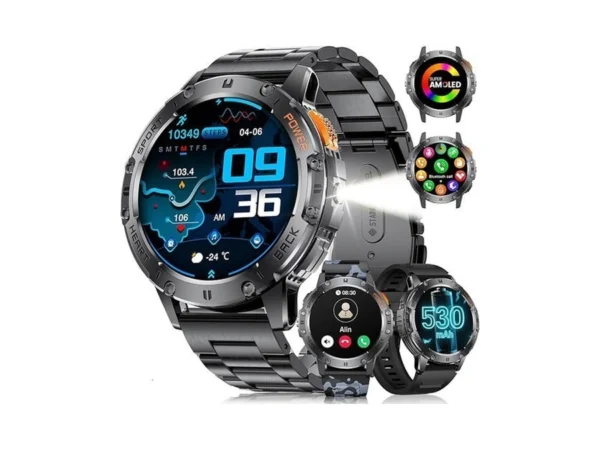 Lige 1.43" Amoled Smart Watch For Men With Flashlight, Bluetooth