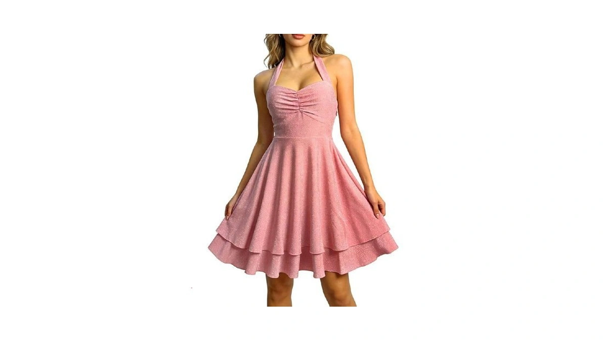 Mogancaiyi Sparkly Halter Dress For Women, Sleeveless Cocktail Party V