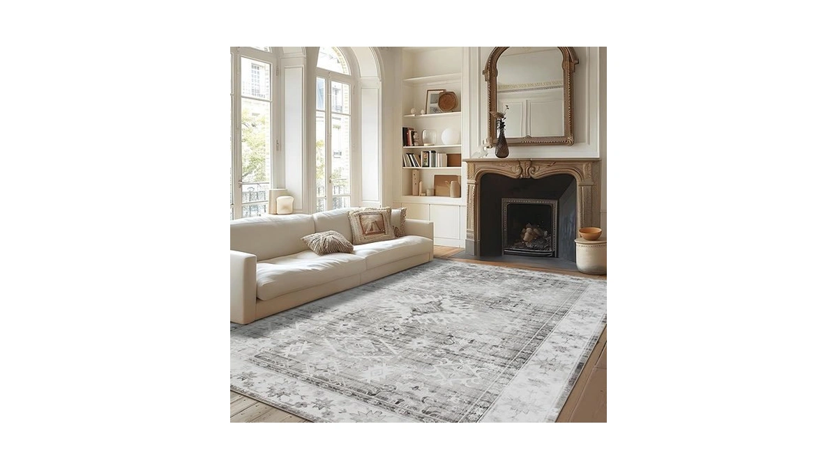Auemtyn 5x7 Area Rug For Living Room, Grey Washable Rug