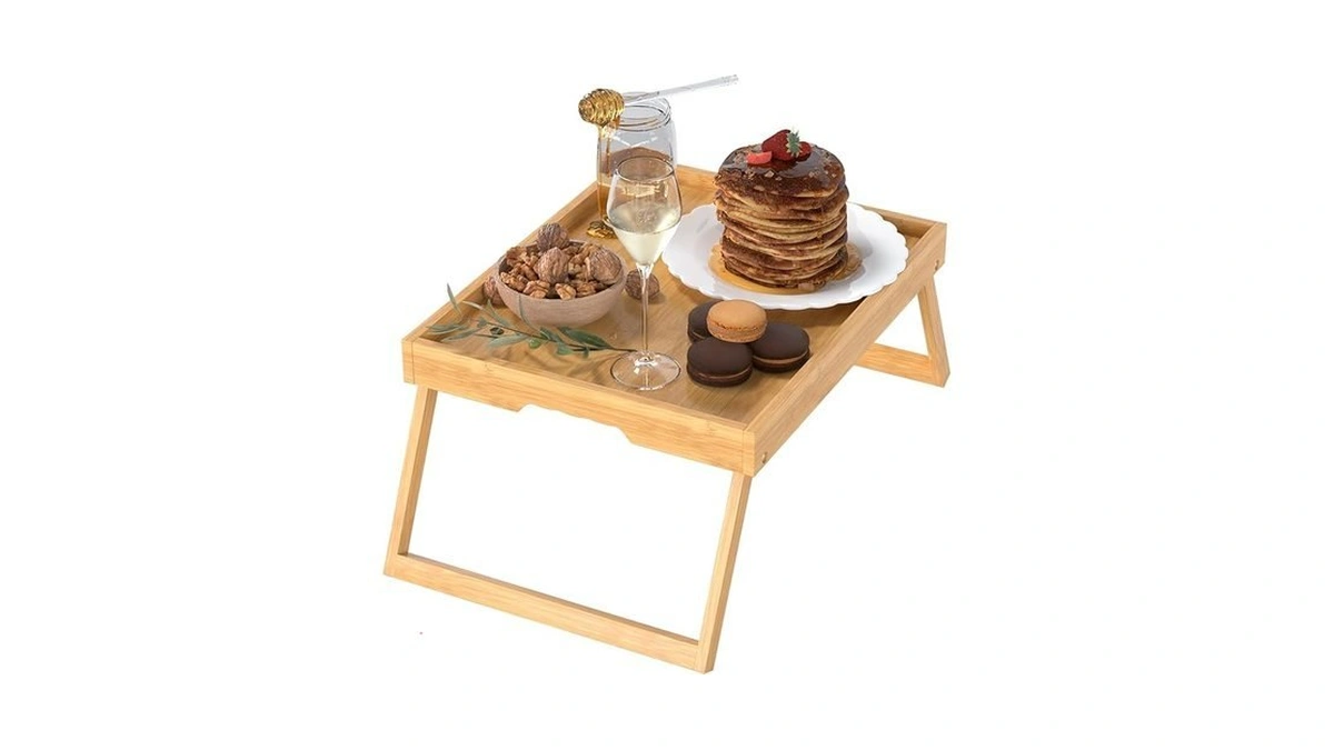 Bamboo Bed Tray Table With Foldable Legs, Breakfast In Bed