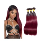 Straight Human Hair Bundles 1b99j Burgundy 8 10 12 Inch
