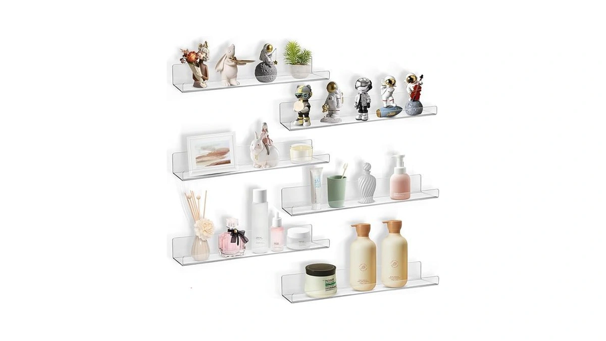 Boxalls Acrylic Clear Shelves - 6 Pack, 15 Inches Wall