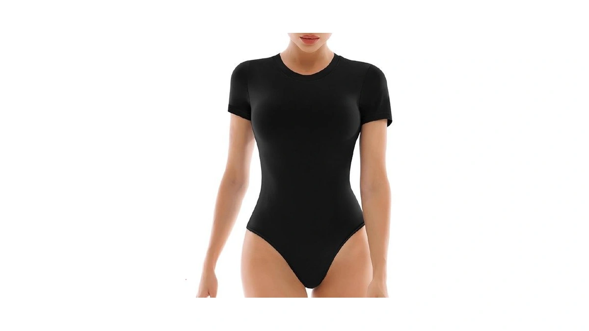 Walifrey Short Sleeve Bodysuits For Women Round Neck Basic Stretchy