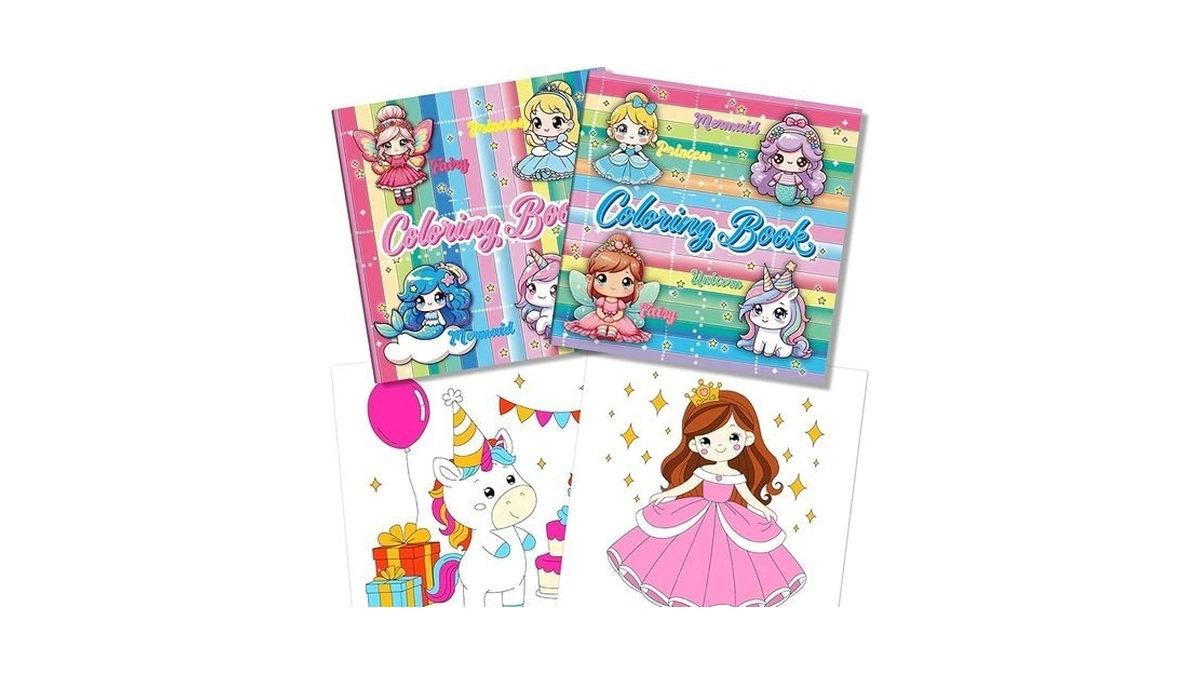 Kalysky 2pcs Coloring Book For Girls, Cute Princess Unicorn Mermaid