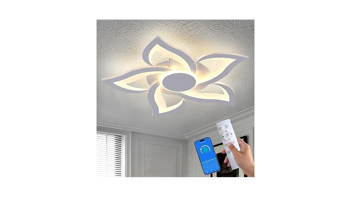 Huixute 24" Modern Geometric Ceiling Light Fixture, White Dimmable 3