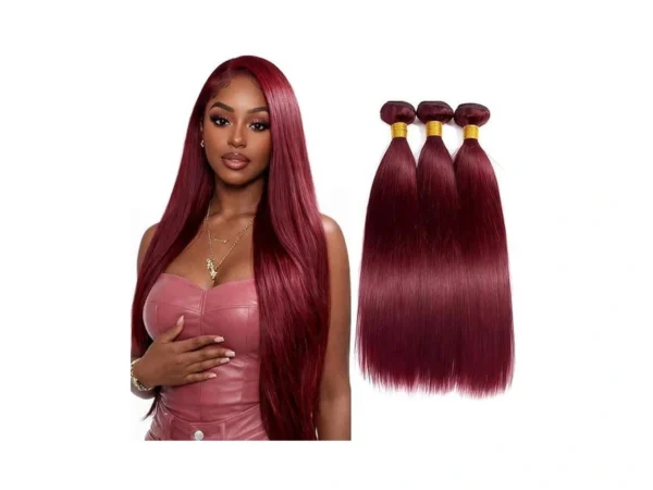 Straight Human Hair Bundles 99j Burgundy 26 28 30 Inch