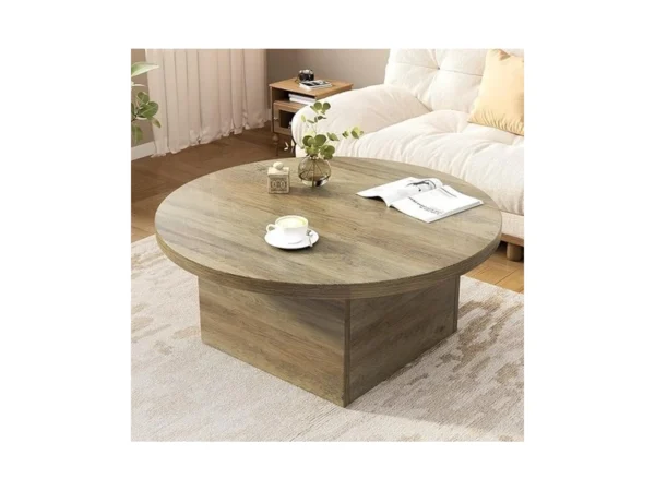 Farmhouse Coffee Table Round 35.5 Inch Modern Center Tables Wood