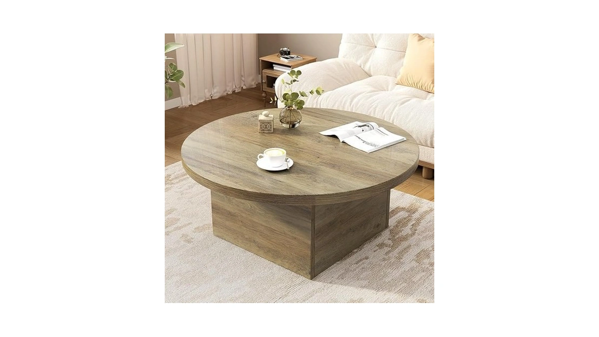 Farmhouse Coffee Table Round 35.5 Inch Modern Center Tables Wood