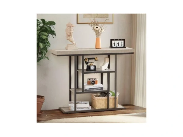 Habutway 42" Industrial Console Table, Narrow 4-tier Wood Entryway Table