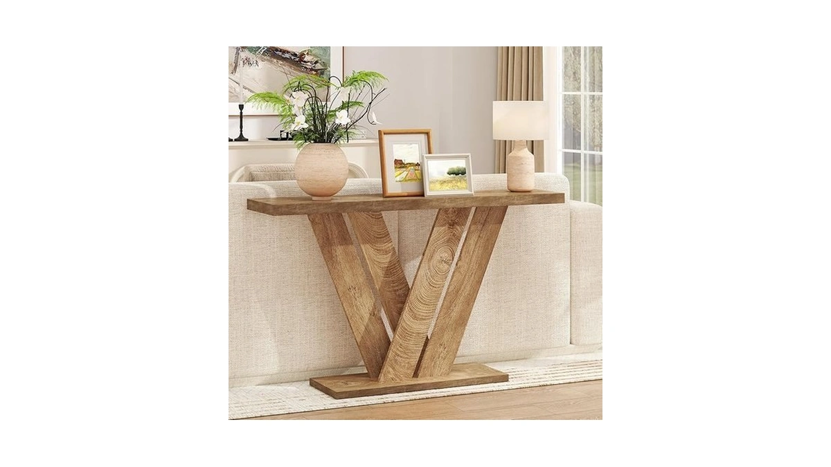 Karlott 51 Inch Console Table, Modern V-shaped Entryway Table, Wood