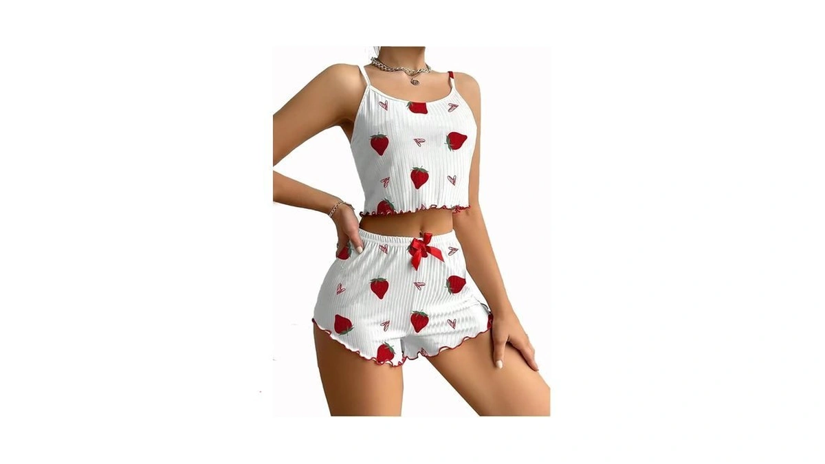 Uniqueone Cute Pajamas For Women Strawberry Print Pj Set Crop