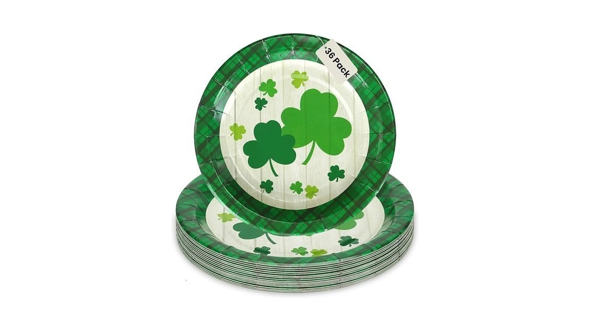 Iconikal 36-count Disposable St. Patrick's Day Paper Dessert Plates, Shamrock