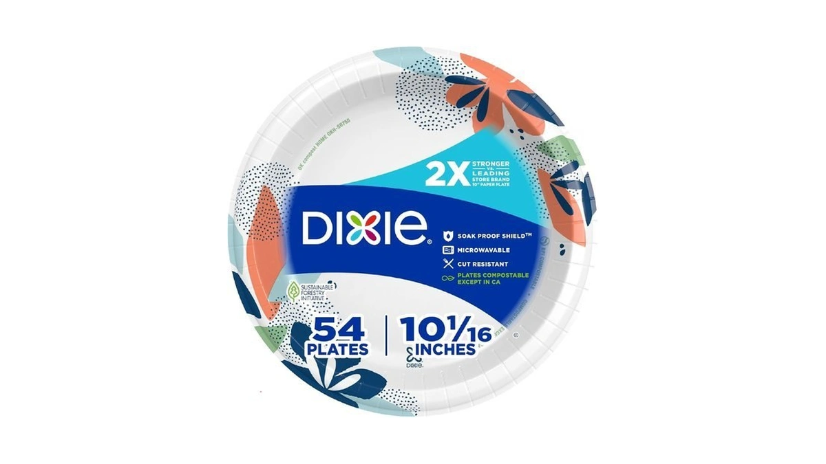 Dixie Large Paper Plates, 10 Inch, 54 Count, 2x Stronger*,