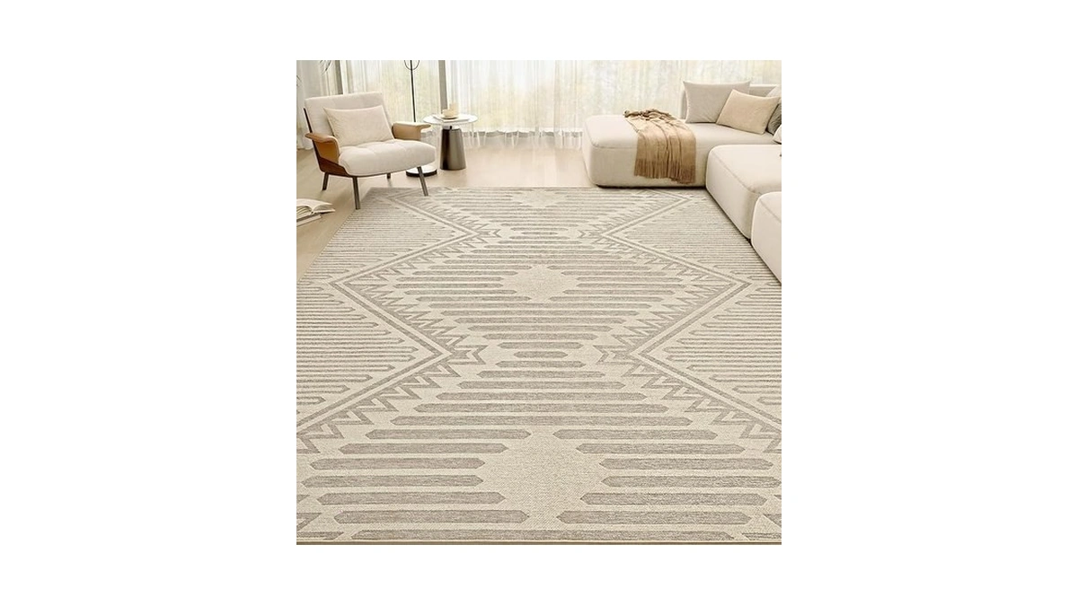 Boho Beige 5x7 Area Rugs Textured Tufted Rugs For Living