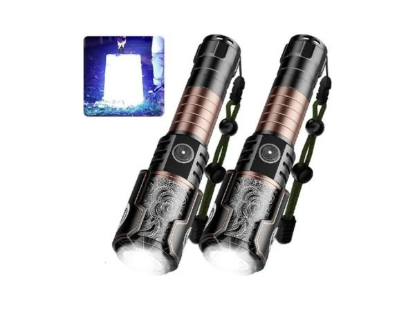 Skyfire Rechargeable Flashlights With Ignition Lens: 2 Pack High Lumens