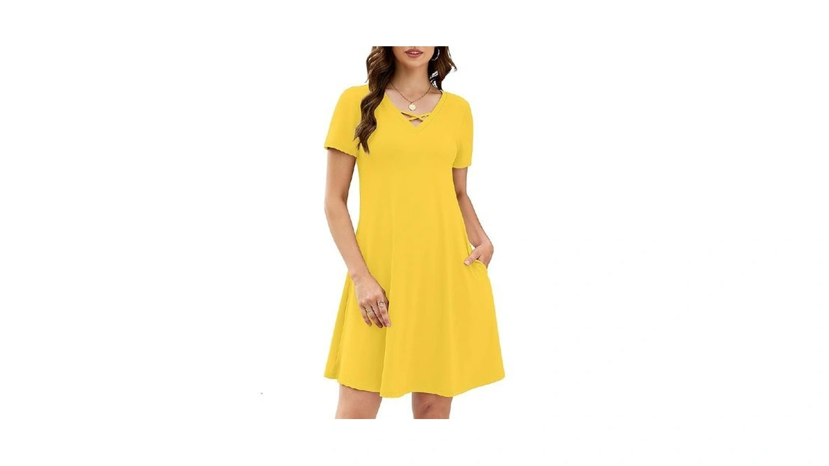 Korsis Women's Midi Dresses Summer Casual T-shirt Short Sleeve Criss