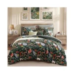 Casaagusto Queen Comforter Set-7 Pieces Green Botanical Floral Bedding Set,