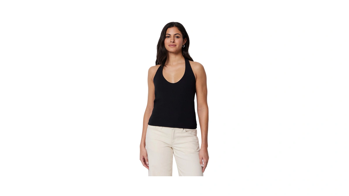 Amazon Essentials Women's Slim-fit Ribbed Halter Top, Black, Medium