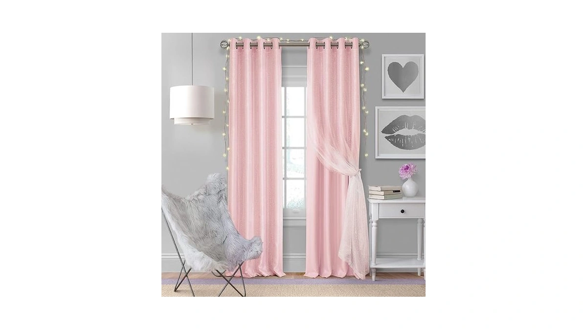 Elrene Home Fashions Aurora Kids Sheer Sparkle Overlay Blackout Window