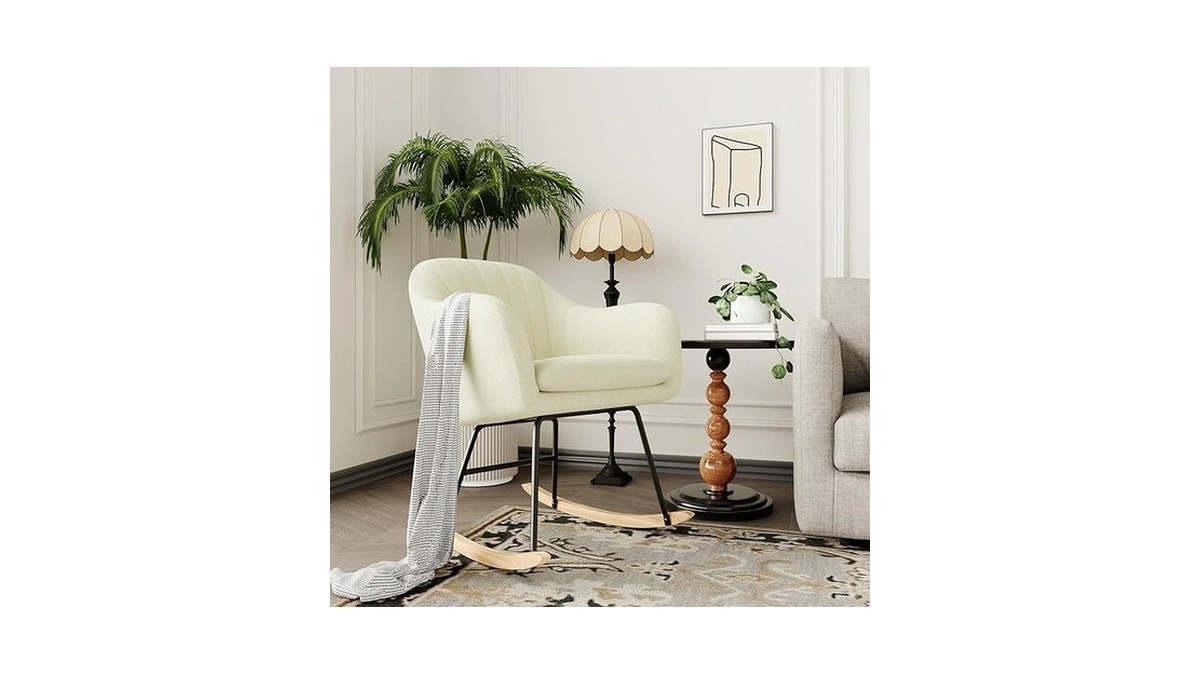 Garveehome Nursery Rocking Chair, Upholstered Chenille Glider Rocker Chair, Modern
