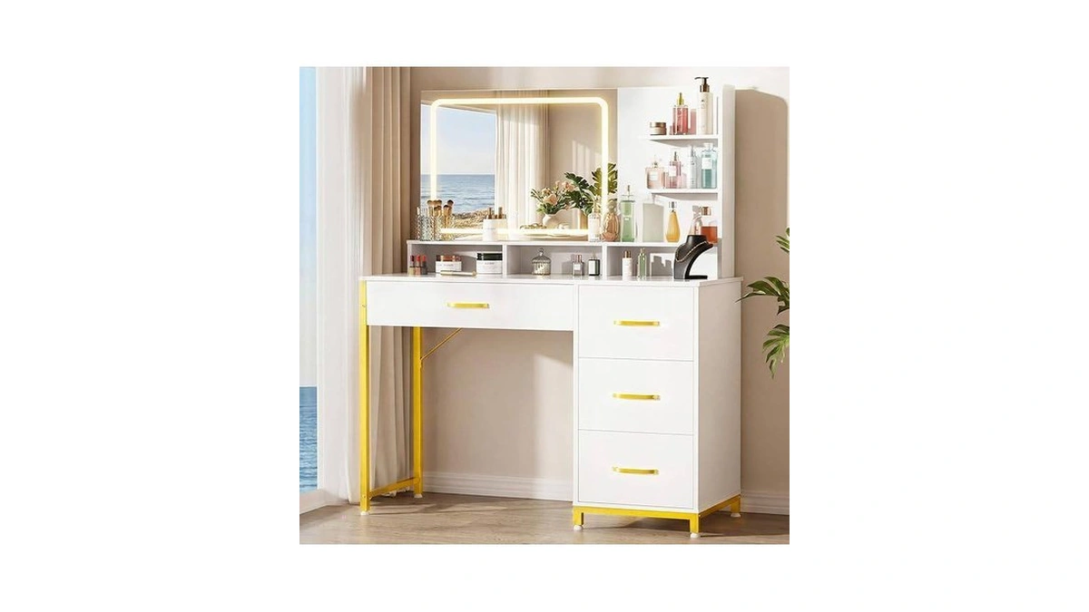 Comhoma Vanity Desk With Mirror And Lights, Makeup Vanity Table