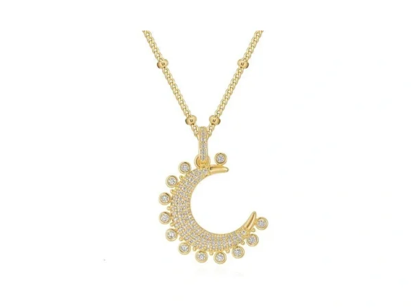 Mtmy Gold Moon Pendant Necklace For Women,14k Gold Plated Dainty