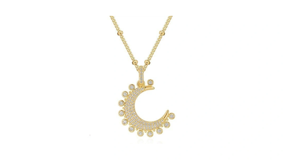 Mtmy Gold Moon Pendant Necklace For Women,14k Gold Plated Dainty