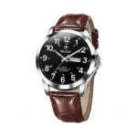 Taxau Mens Brown Leather Watch, Luxury Minimalist Black Face Quartz