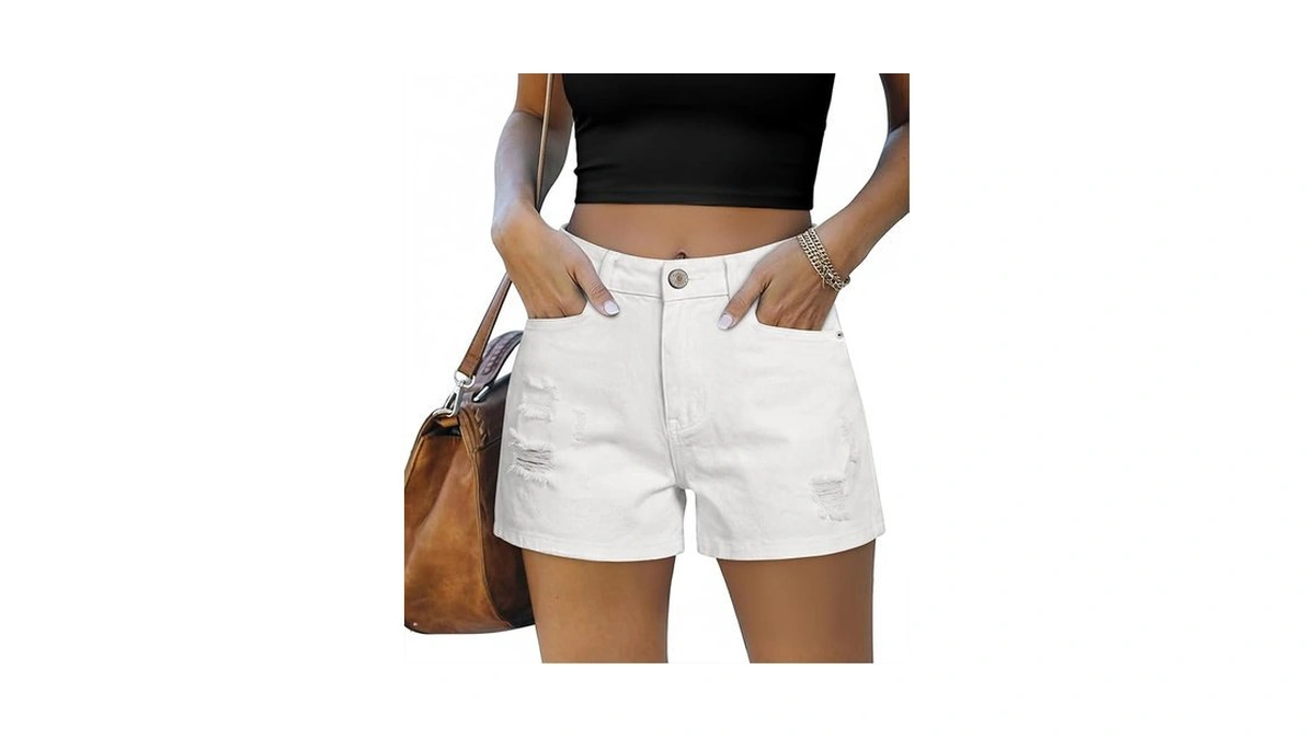 Onlypuff Boyfriend Jean Shorts For Women Distressed Frayed Denim Short