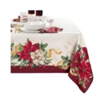 Elrene Home Fashions Poinsettia Garlands Holiday Engineered Wrinkle Resistant Tablecloth,