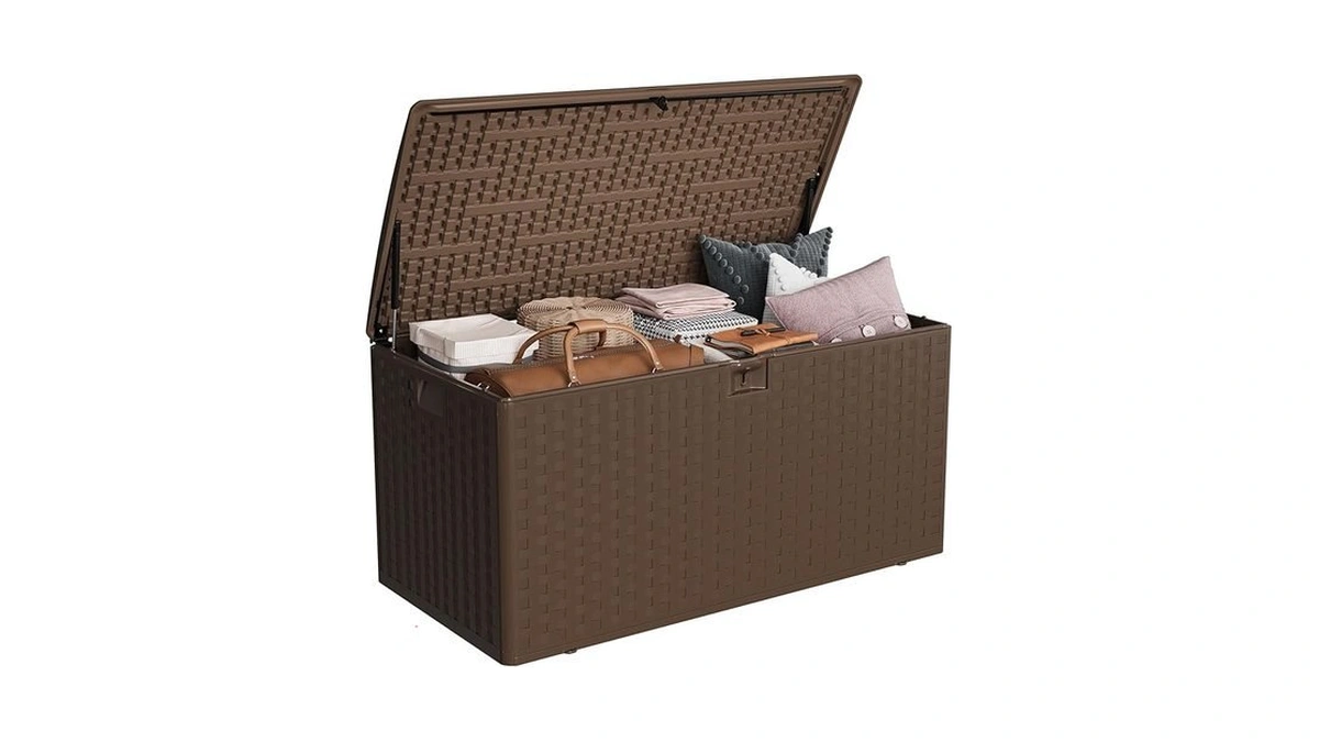 Idealhouse 100 Gallon Resin Deck Box, Waterproof Outdoor Storage Box