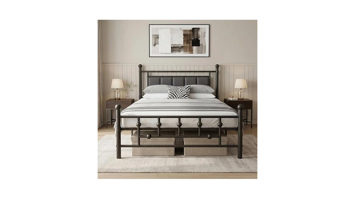 Luviyoo Twin Bed Frame With Headboard, Velvet Upholstered Platform Bed