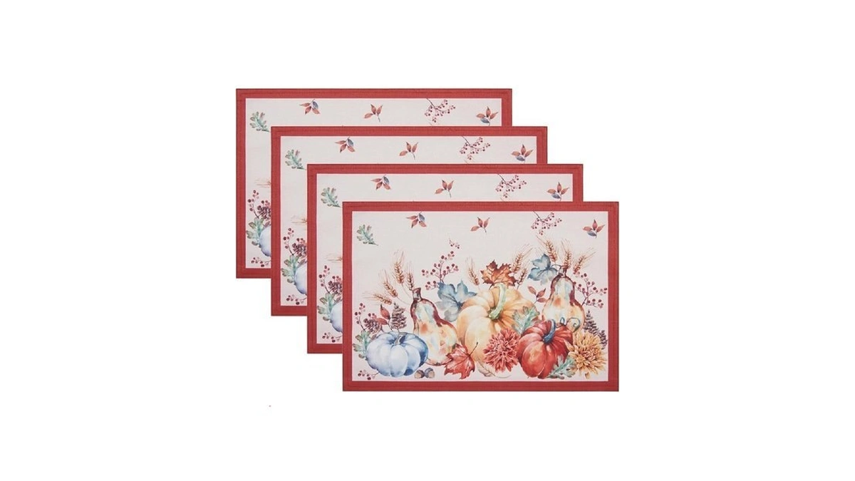 Elrene Home Fashions Botanical Harvest Pumpkin Engineered Placemats, Set Of