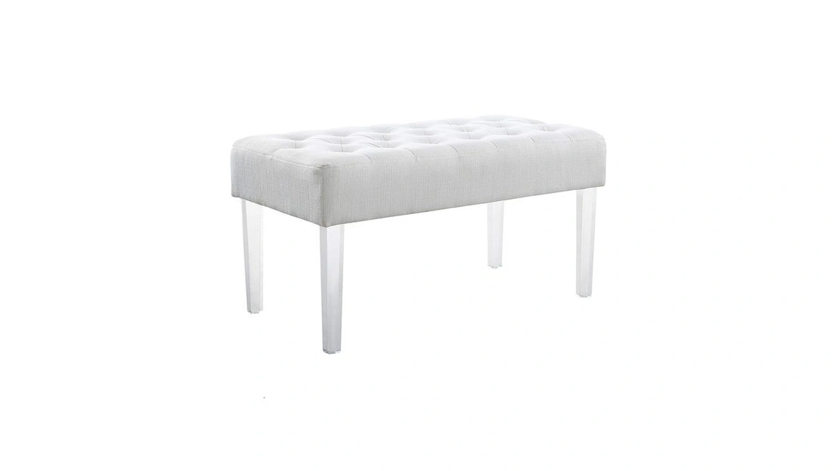 Linon Ella Glitz Acrylic Leg Bench, 35"wx17"dx18"h, White