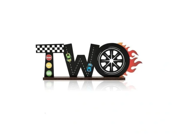 Osnie Race Car Two Letter Sign Wooden Table Centerpiece Let’s