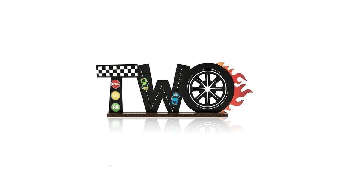 Osnie Race Car Two Letter Sign Wooden Table Centerpiece Let’s