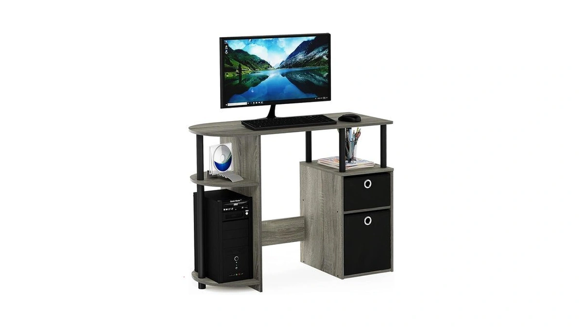 Furinno Jaya Desk, 38.4" Wide Gaming Desk With Bin Drawers,