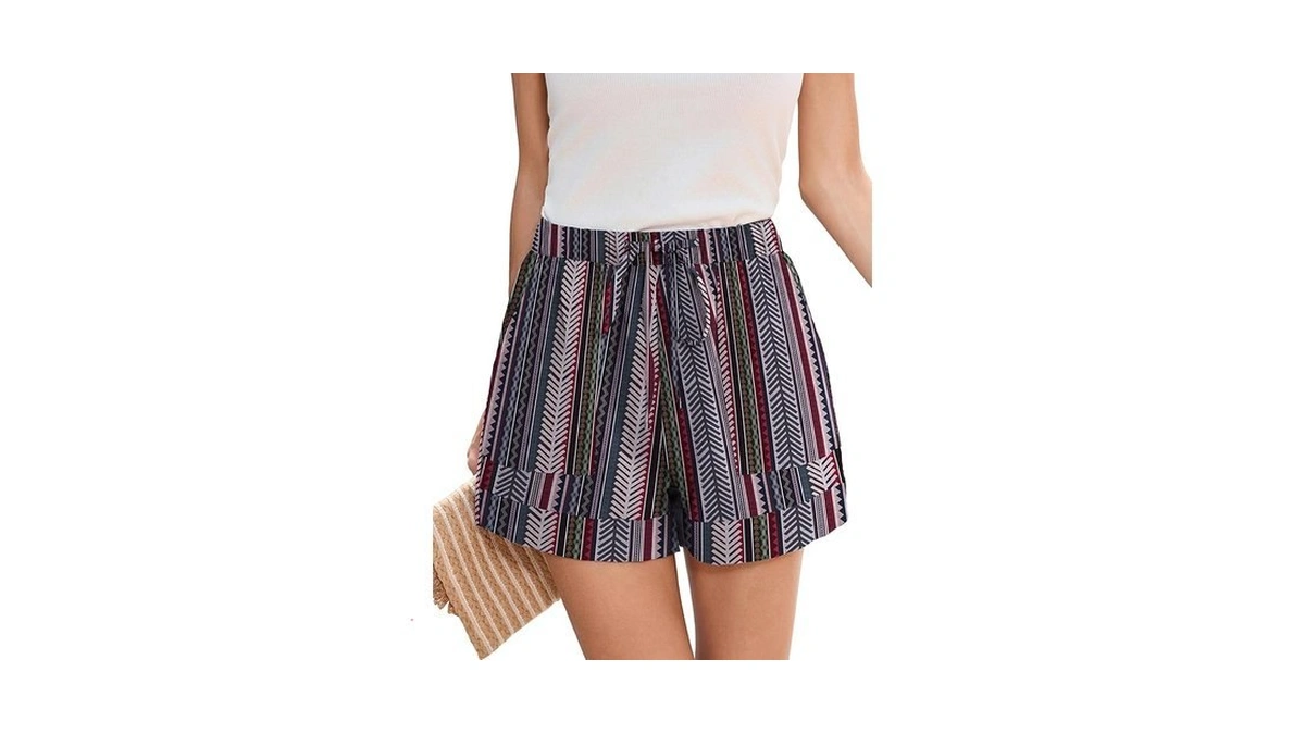 Heymoments Women's Wide Leg Shorts Lightweight Vertical Stripes X-large High