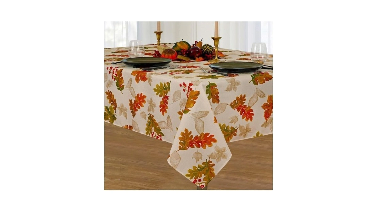 Elrene Home Fashions Swaying Leaves Printed Fall Tablecloth, Autumn Table