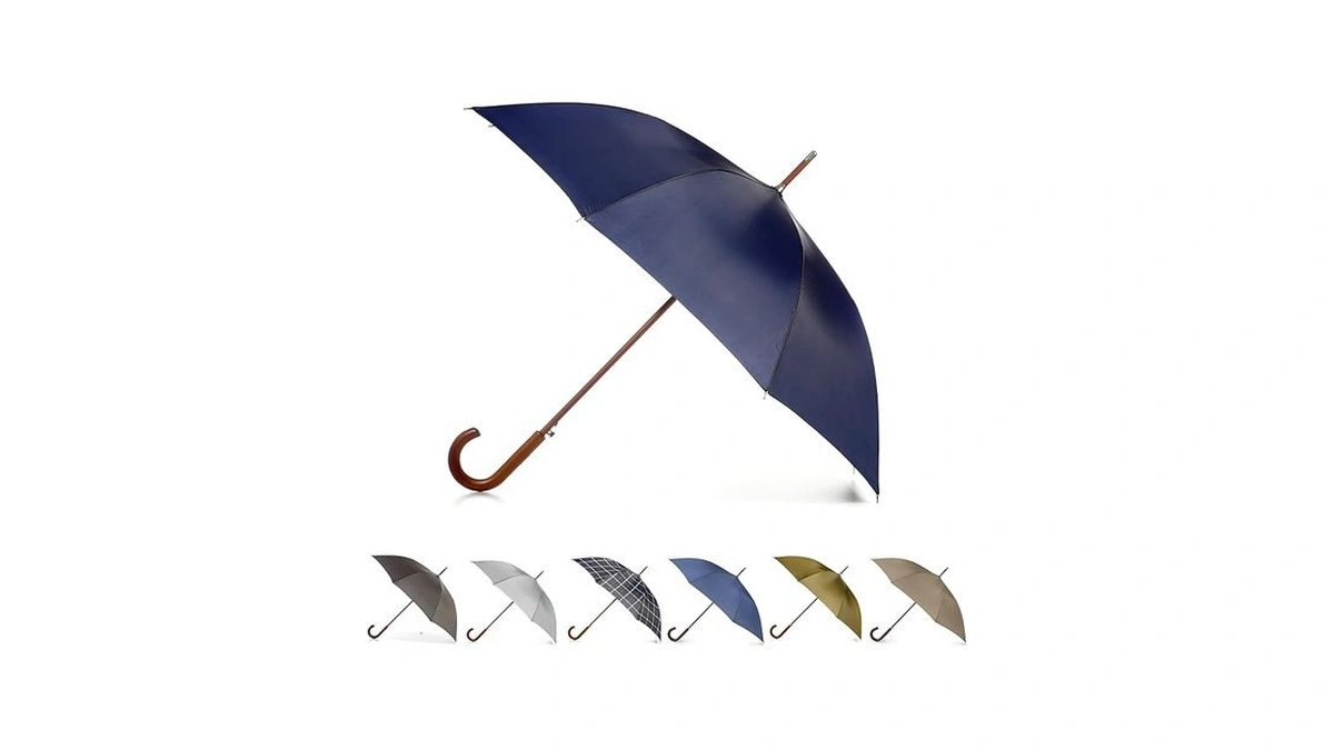 Totes Auto Open Water Repellent Stick Umbrella With Classic Wood