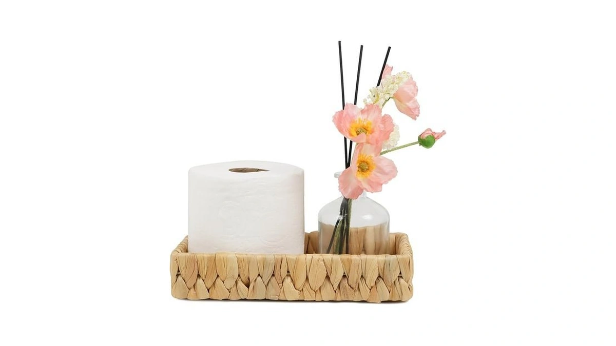 Bathroom Tray Countertop, 10 Inch Water Hyacinth Bathroom Basket, Toilet