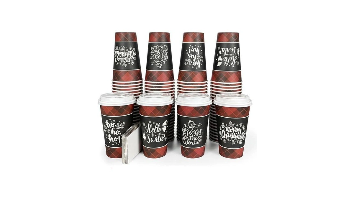 Funpak Disposable Coffee Cups With Lids For 100 Guests 16