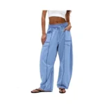 Dokuritu Barrel Pants Women Casual Elastic Waist Wide Leg Pants