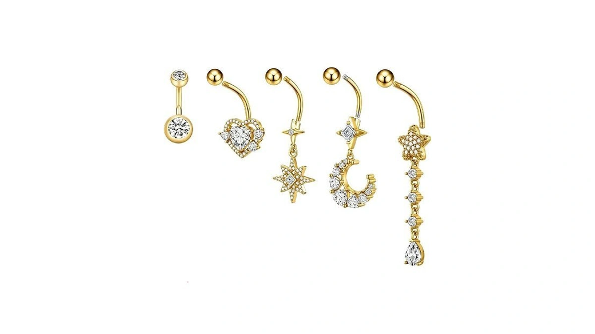 Luxfonexa Belly Button Ring Dangle Gold Stainless Steel Belly Rings