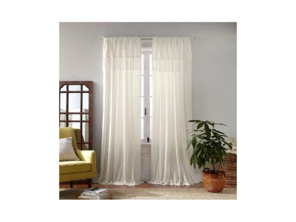 Elrene Home Fashions Calypso Boho Hand-knotted Macrame Tassel Semi-sheer Cotton