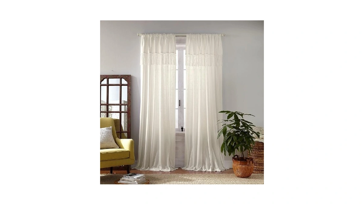 Elrene Home Fashions Calypso Boho Hand-knotted Macrame Tassel Semi-sheer Cotton
