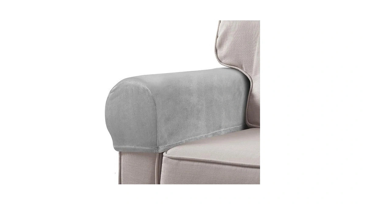 Ciieeo 2-pack Universal Grey Velvet Sofa Armrest Covers Stretchy Armrest