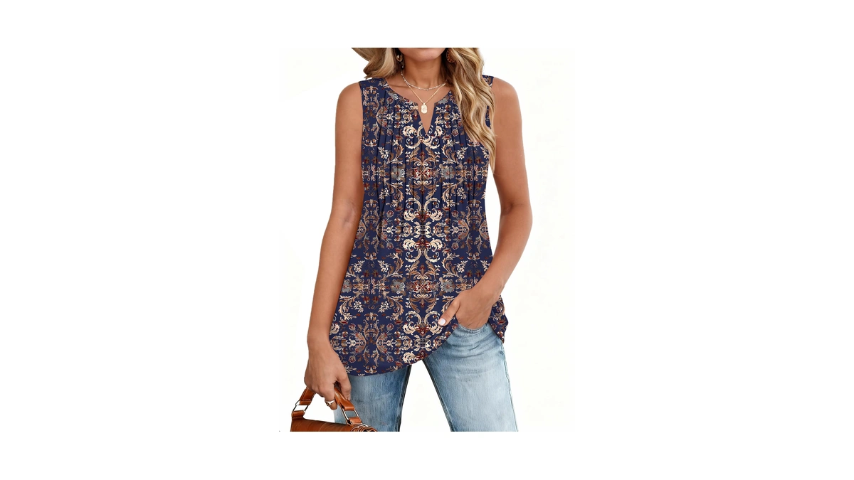 Zeagoo Women V Neck Tank Tops Casual Loose Pleated Sleeveless
