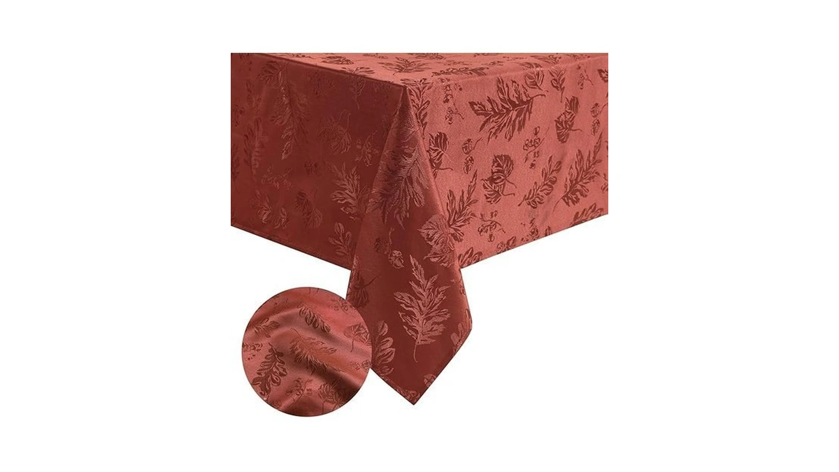 Elrene Home Fashions Elegant Woven Leaves Jacquard Damask Tablecloth, 52"