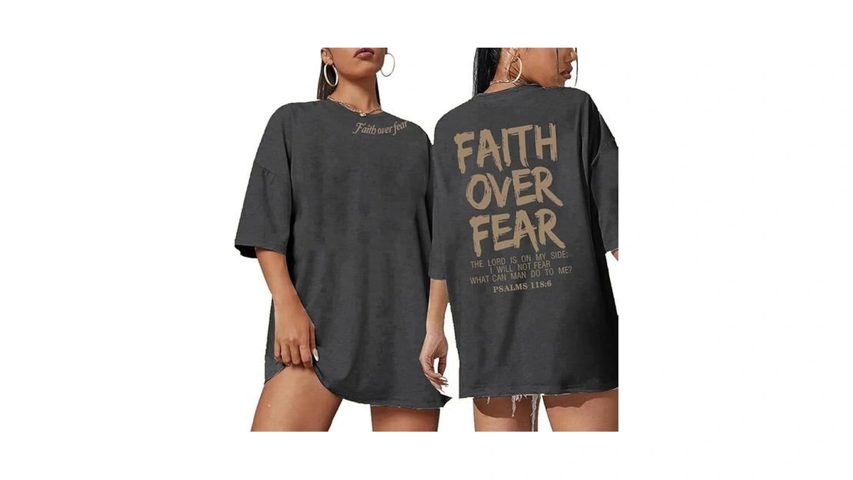 Christian Shirts For Women Oversized Faith Over Fear Boho Tops
